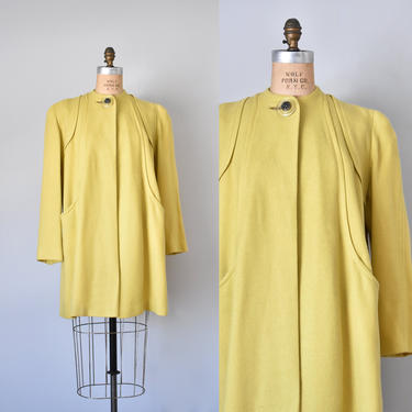 Slapsie 1940s wool coat, art deco yellow coat, vintage clothing, 1930s short coat 