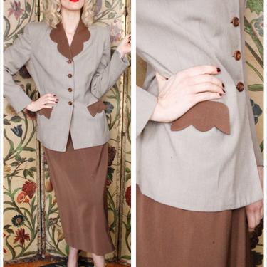 1940s Suit // 2 tone Wool Jacket & Skirt // vintage 40s wool suit 