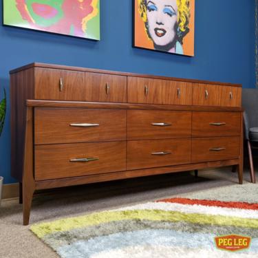 Mid-Century Modern walnut 9-drawer dresser in the style of Adrian Pearsall