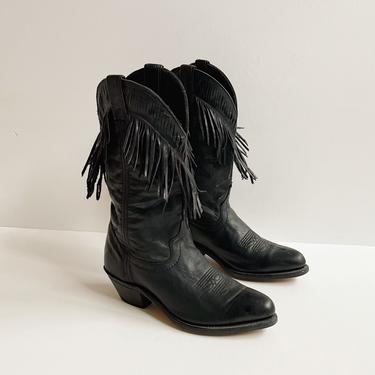 Vintage Leather Fringe Cowboy Boots | Size 6.5