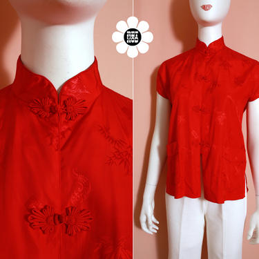 Chic &amp; beautiful Vintage Shiny Red Asian Style Blouse 