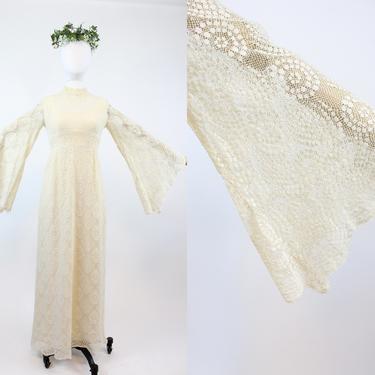 1970s ANGEL SLEEVES lace wedding dress xs small | new fall 