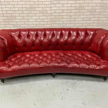 Hollywood Regency Designer Custom Chesterfield Curved Red Leather Sofa