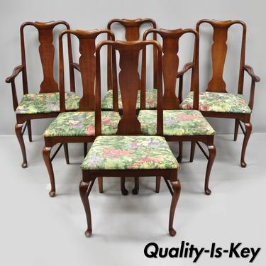 Six Vintage Thomasville Queen Anne Style Solid Cherry Wood Dining Chairs