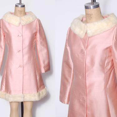 Vintage 60s fur trimmed jacket / blonde mink trim jacket / pink silk jacket / snow princess jacket / pin up coat 