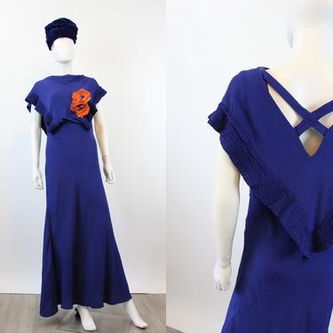 1930s RAYON PLISSE cape shoulders gown dress small medium | new winter 
