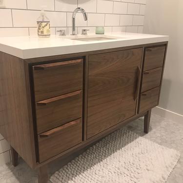 48&quot; Mid Century Style Bathroom Vanity Cabinet in Walnut - 6 Drawers - Custom Hand Built ~ FREE SHIPPING! 
