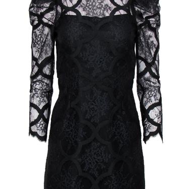 Sandro - Black Floral Lace &amp; Embroidered Puff Sleeve Sheath Dress Sz 4