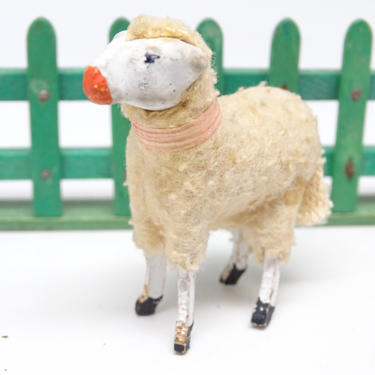 Antique 1930's German 2 Inch Wooly Sheep, for Putz or Christmas Nativity, Easter, Vintage Decor Toy Lamb 
