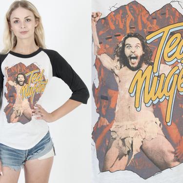 Ted Nugent T Shirt Ted Nugent Intensities In 10 Cities T Shirt Vintage 80s White Concert Tour Rock Band Unisex Girls Tee T Shirt Small S 