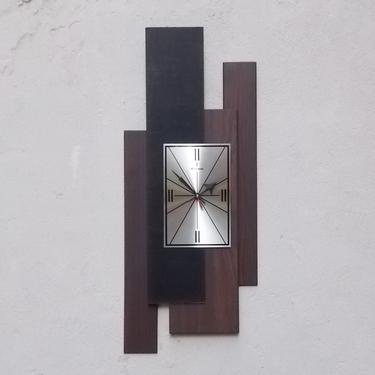 Mid Century Modern Wood and Black Wall Clock by Verichone 