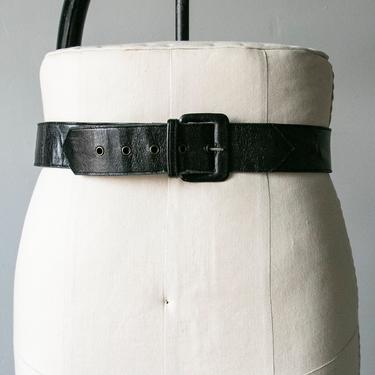 1950s Belt Black Leather Waist Cinch M/L 