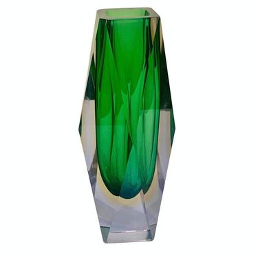 Mid Century Murano Green Faceted Sommerso Vase by Flavio Poli 