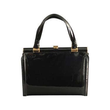 1950s Black Patent Leather Handbag - 1950s Black Handbag - 1950s Black Purse - 1950s Patent Leather Purse - Vintage Handbag - Vintage Purse 