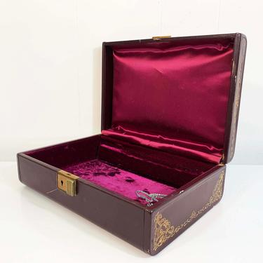 True Vintage Farrington Jewelry Box Brown Maroon Gold Floral Case Vintage Velvet Vanity Retro Storage 1950s 50s Ring Necklace Organizer 