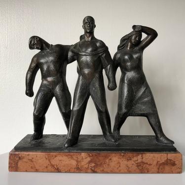 Zoltan Olcsai-Kiss Iron And Marble Table Sculpture Socialist Realism 1940 