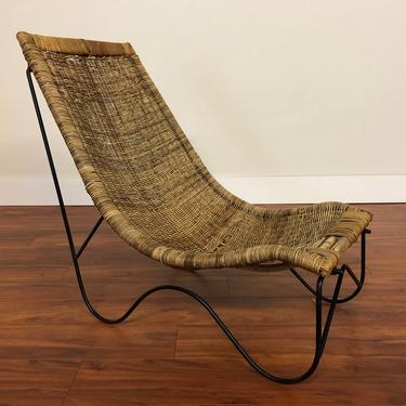 Arthur Umanoff Style Mid-Century Wicker Lounge Chair 