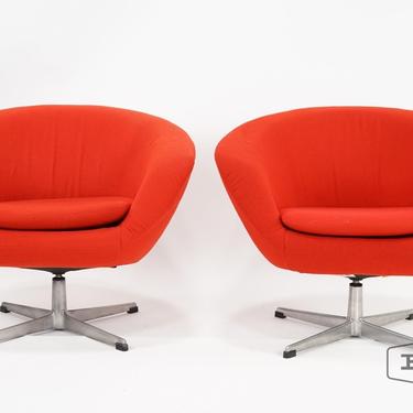 Pair of Overman Roto Red Lounge Swivel Chairs
