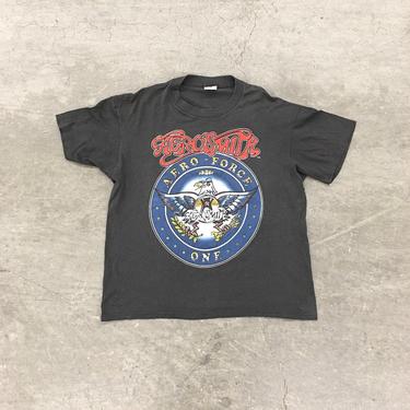 Vintage Aerosmith Tee Retro 1980s Aero Force One + Tour Shirt + Size X-Large + Band Shirt + Rock and Roll + Unisex Apparel 