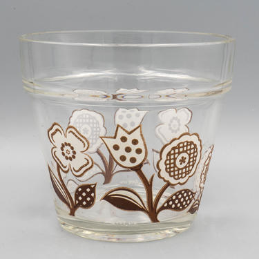 Culver Glass Ice Bucket, Brown Daisies | Vintage Barware Glassware | Retro Home Bar Decor 