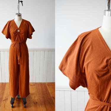 1970s Terry Wide Leg Jumpsuit by California Terries | with Keyhole Neckline and Open Back | XS/S 
