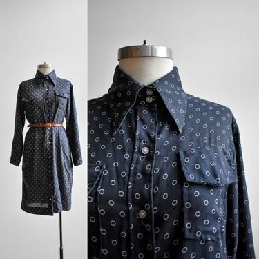 Vintage Navy Blue Polka Dot Shirt Dress 