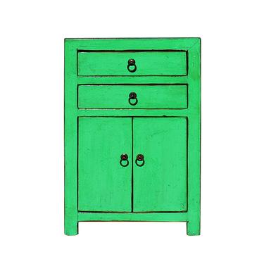 Oriental Bright Green Lacquer Two Drawers End Table Nightstand cs5393S