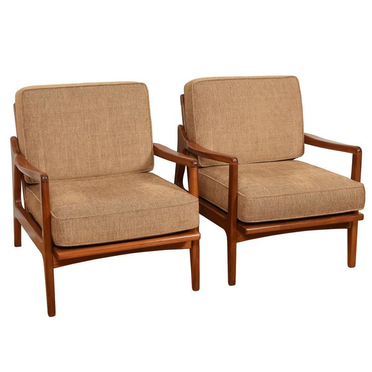 Pair Walnut Club Chairs by Smilow Design