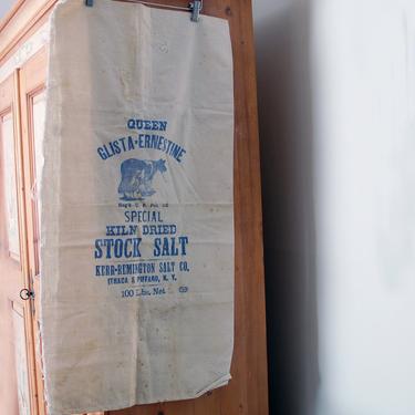Vintage grain sack / cotton gunny sack seed sack / Kerr Remington Salt Company NY / rustic farmhouse decor / cotton grain bag / Richmond Va 