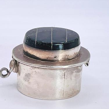 Vintage Sterling Pill Box Southwestern Silver 925 Mexico Small Black Stone with Silver Inlay 