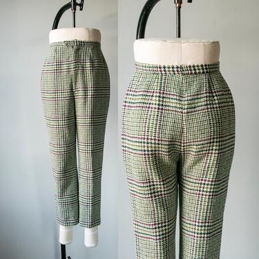 1960s Pants Wool Plaid High Waist S 