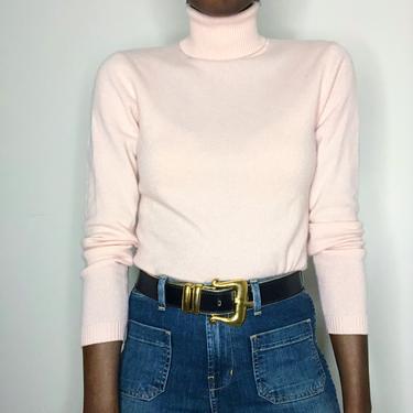 Vintage Minimalist Essential Blush Cashmere Turtleneck Sweater