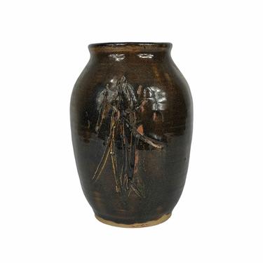 Vintage Brown Stoneware Studio Pottery Bamboo Vase, Unsigned 