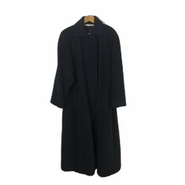 Vintage 80's Perry Ellis Minimalist Black Boucle Wool Long Coat, Size 6 Oversized 