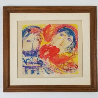 60's Signed Abstract Females  Portraits Colorful  Paintings . 