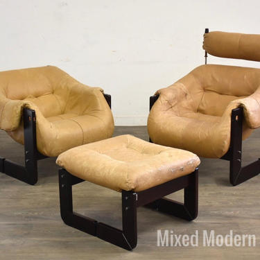 Percival Lafer Leather Lounge Chairs and Ottoman- a Pair 