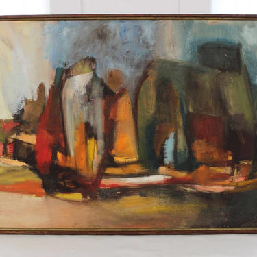 Mid Century Modern, framed painting, oil on canvas abstract 