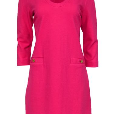 Lilly Pulitzer - Bright Hot Pink Ribbed Cropped-Sleeve Dress Sz L