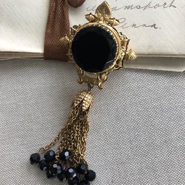 Black and Gold Dangle Brooch