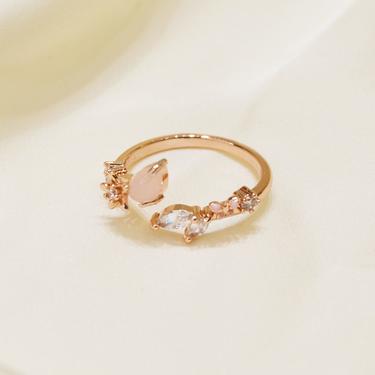 Flower ring, rose gold ring, cz ring, stackable ring, adjustable ring, floral ring, Dainty stackable rings, open ring, pink floral ring R013 