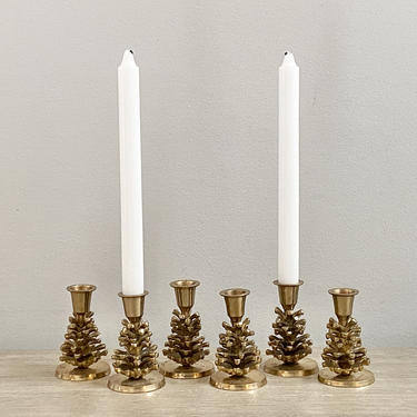 Brass Pinecone Candlesticks Candle Holder Set of 6 Hosley Brass Fall Holiday Tableware 