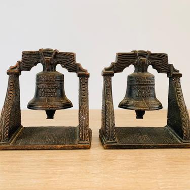 Vintage Liberty Bell Metal Bookends 