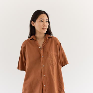 Vintage Overdye Carrot Orange Short sleeve Shirt | Simple Blouse | Cotton Work Shirt | L | 