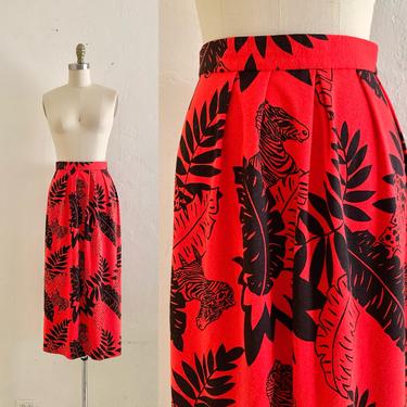 vintage 80's red zebra print skirt 