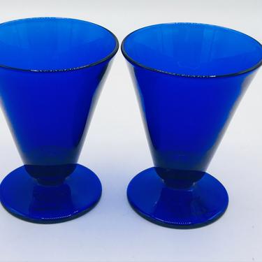 Vintage pair (2) Cobalt Blue Footed Shot or Cordial Glasses 3 1/2&amp;quot; tall 