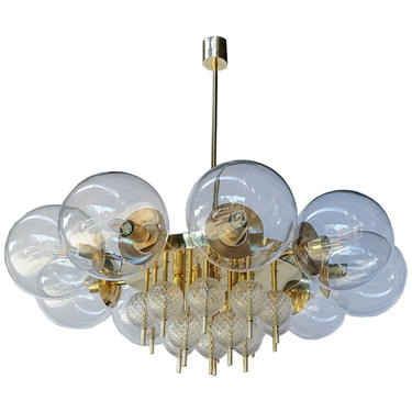 Custom Mid-Century Style Brass Chandelier with Clear Glass Balls