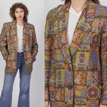 90s Woven Patchwork Tapestry Sport Coat - Small | Vintage Colorful Abstract Woven Jacket 