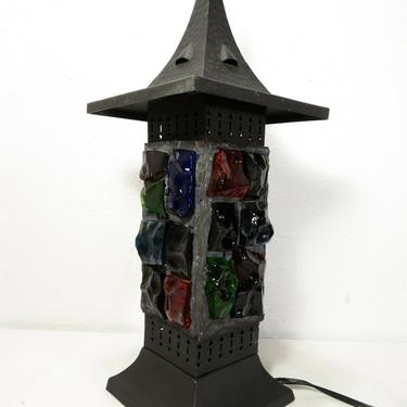 Vtg SLAG GLASS CHUNK PETER MARSH TABLE LAMP Gothic ARTS CRAFTS Halloween MCM nr