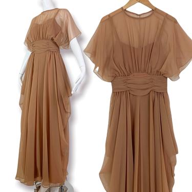 60’s brown chiffon dress size XS 