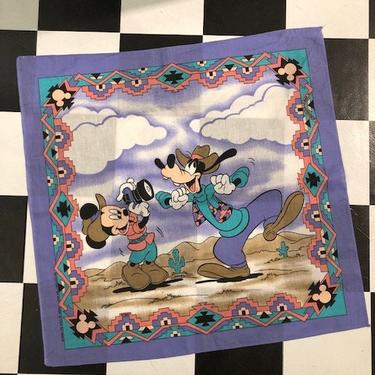 Vintage 80s MICKEY and GOOFY Scarf Bandana 50/50 Unworn Collectible Square Southwest Pattern 